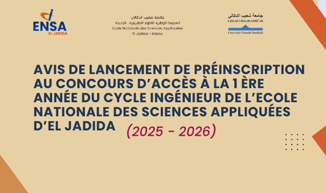 Concours d'accès à la 1ère année du Cycle Ingénieur à l'ENSAJ pour 2025-2026